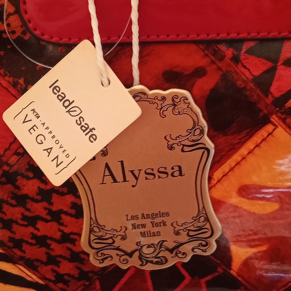 Alyssa Backpack Vegan Leather Red Geometric Shoulder School College Backpack - Picture 15 of 15
